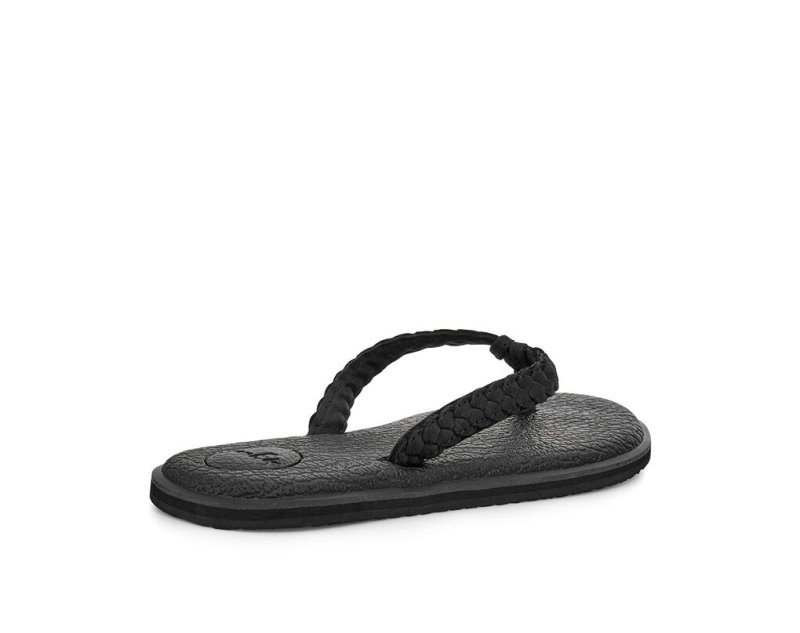 Sanuk Yoga Braid Leather Women's Flip Flops Black | Canada 9RVD